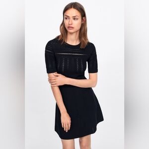 Zara Black Mini Dress crochet style italian inspired aline skirt